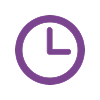Purple clock icon representing time management, efficiency, and structured guidance Purple clock icon representing time management, efficiency, and structured guidance